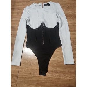 Akira Women Black White Bodysuit Size Small Zipper Snap Closure
